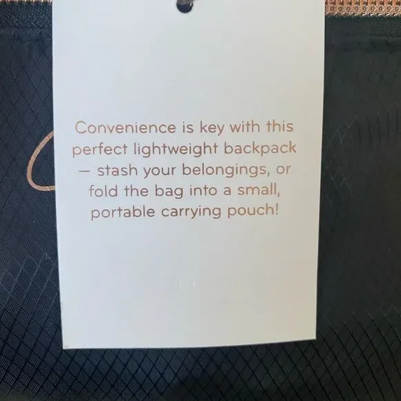 Ellie Packable Backpack Black/Pink Gold Supper Lightweight Travel Vacation NWT - Picture 9 of 10